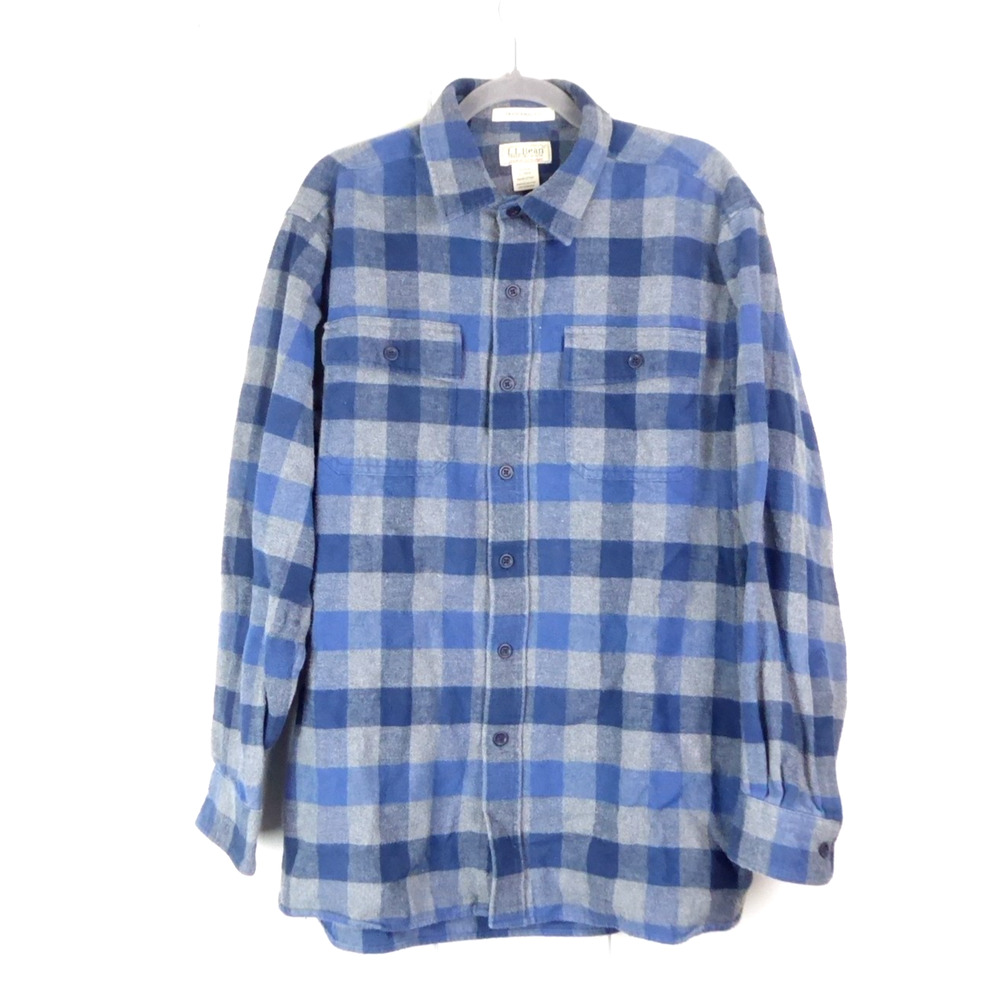 LL Bean Shirt Mens SZ L Chamois Cloth Flannel Plaid Long Sleeve Button Up Casual